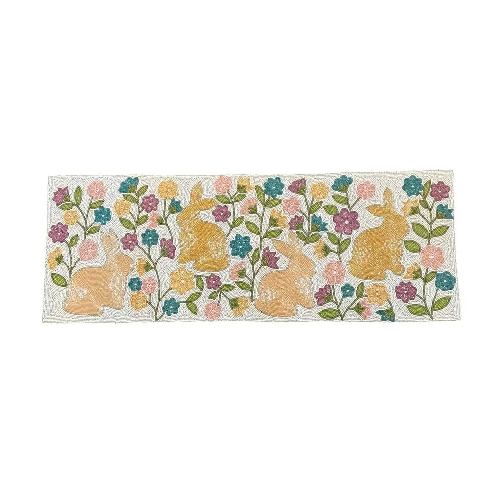 Rachel Zoe Easter Bunny Beaded Table Runner 13x36 Pop of Color Spring Floral NEW